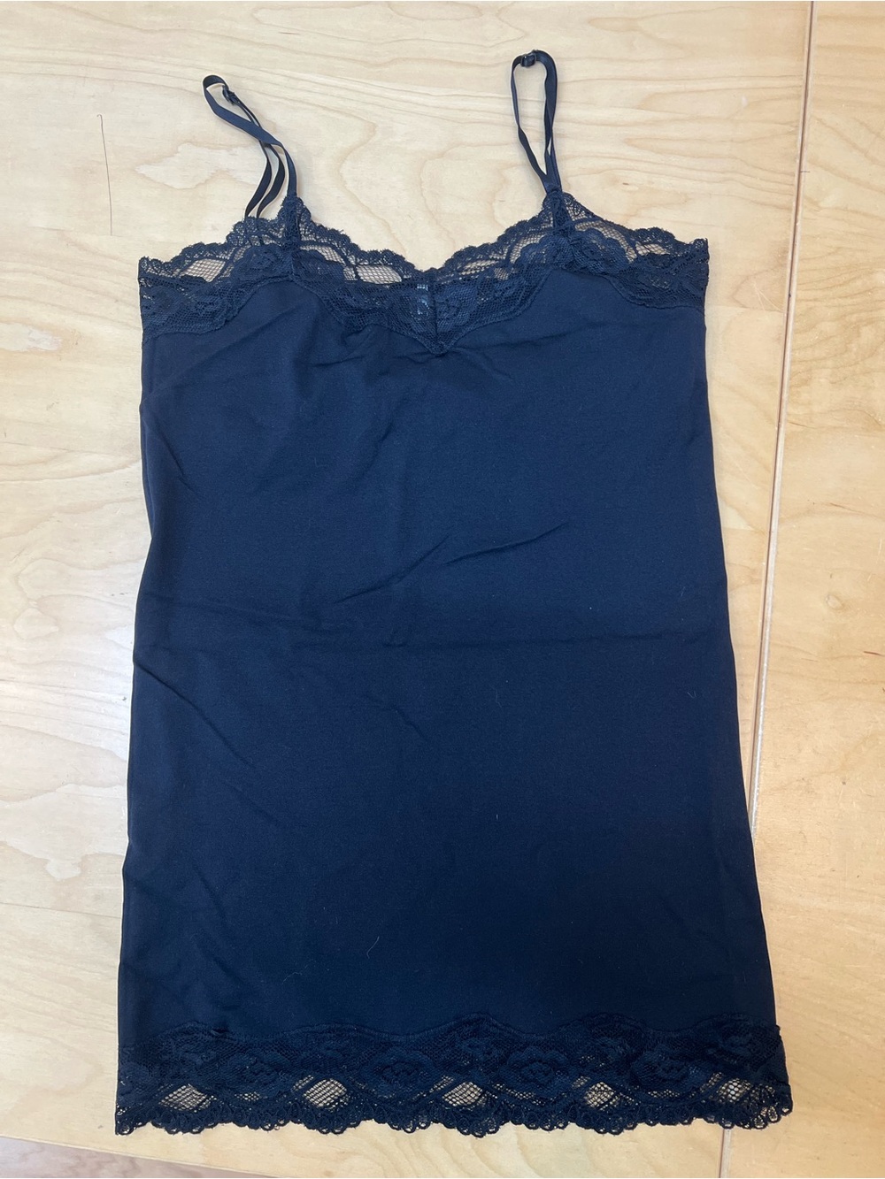 Nine I Eight Lace Trim Black Cami top -with built in bra Women's Layering Tank